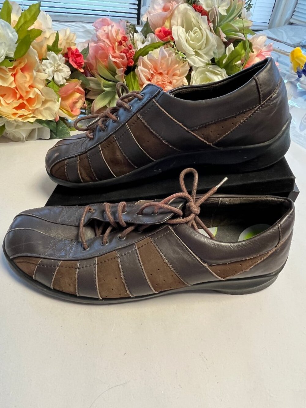 Aetrex E731W Eliza Brown Leather Suede Lace-Up Shoes 7.5M